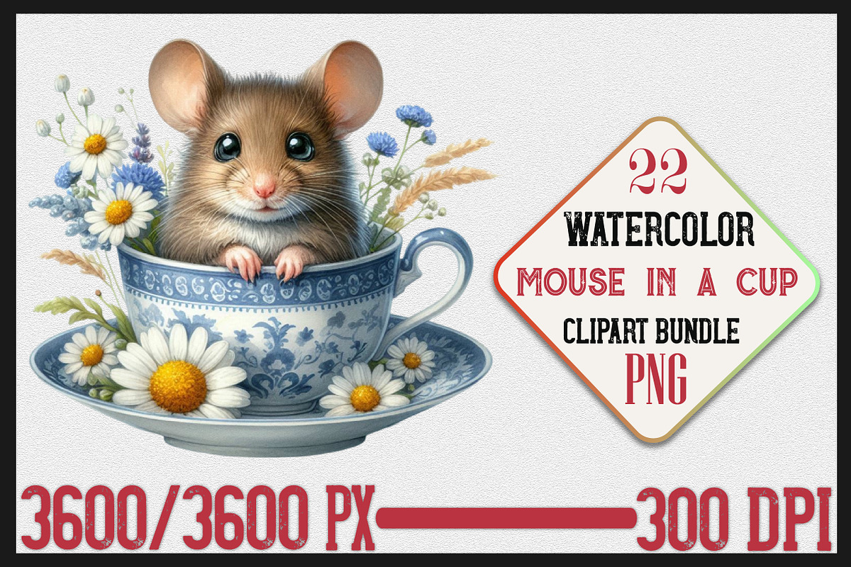 Watercolor Mouse In a Cup Clipart, a Seasonal Illustration by Craft Nest (Photo 1 of 6)