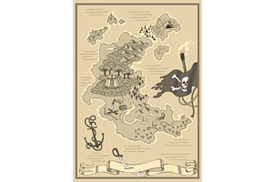 Old antique treasure map. Cartoon, an Illustration by the8monkey