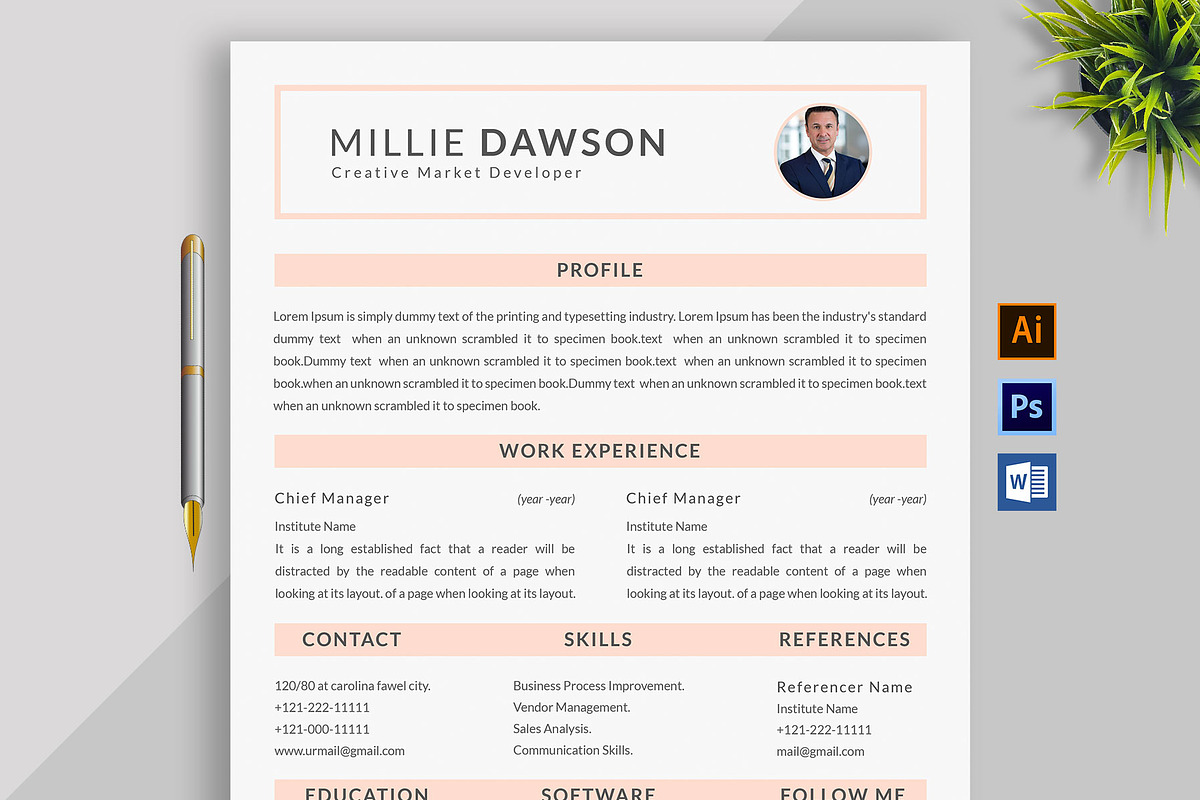 Resume Template and Cover Letter, a Resume Template by designvillage (Photo 1 of 13)