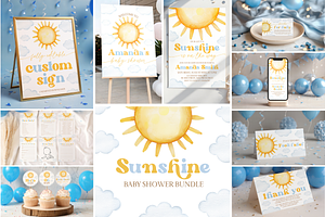 Yellow Sun Baby Shower Party Bundle, a Templates & Theme by VeliusCreativeStudio