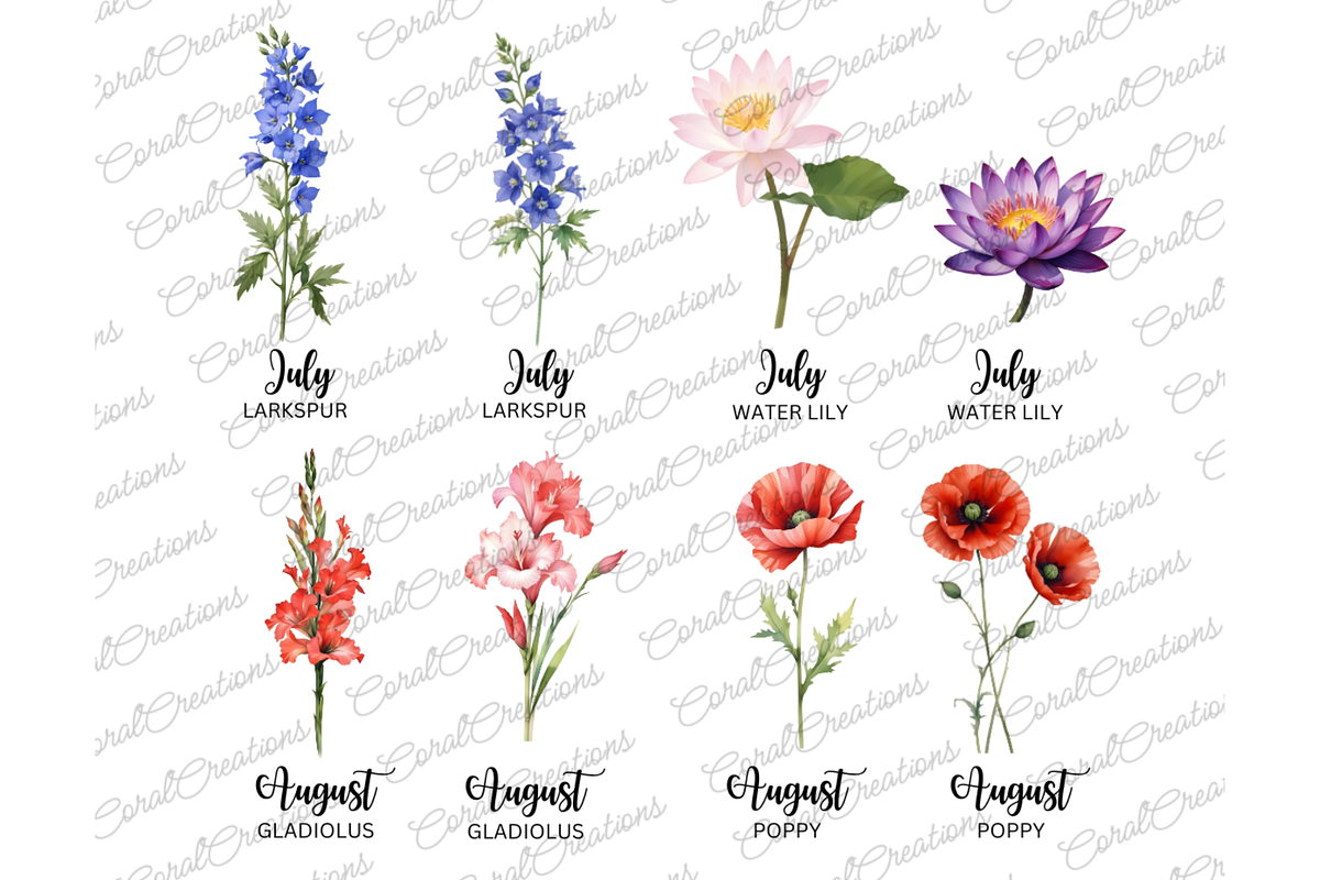 50 Watercolor Birth Month Flowers, a Decorative Illustration by Coral Beauty (Photo 5 of 8)