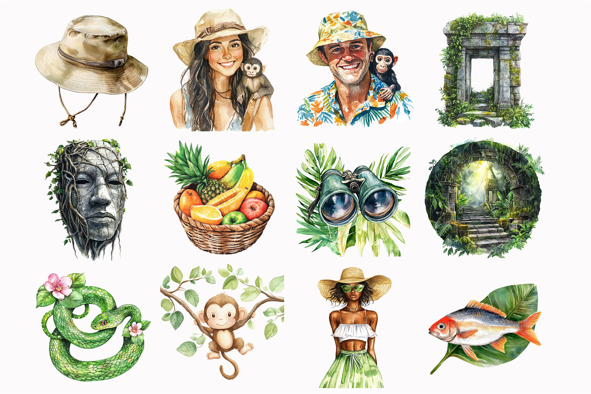 Watercolor Jungle Mystery Clipart, an Illustration by Design Market (Photo 3 of 5)