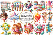 Watercolor Summer Ice Cream Clipart, an Illustration by OK Design (Thumbnail 1 of 5)