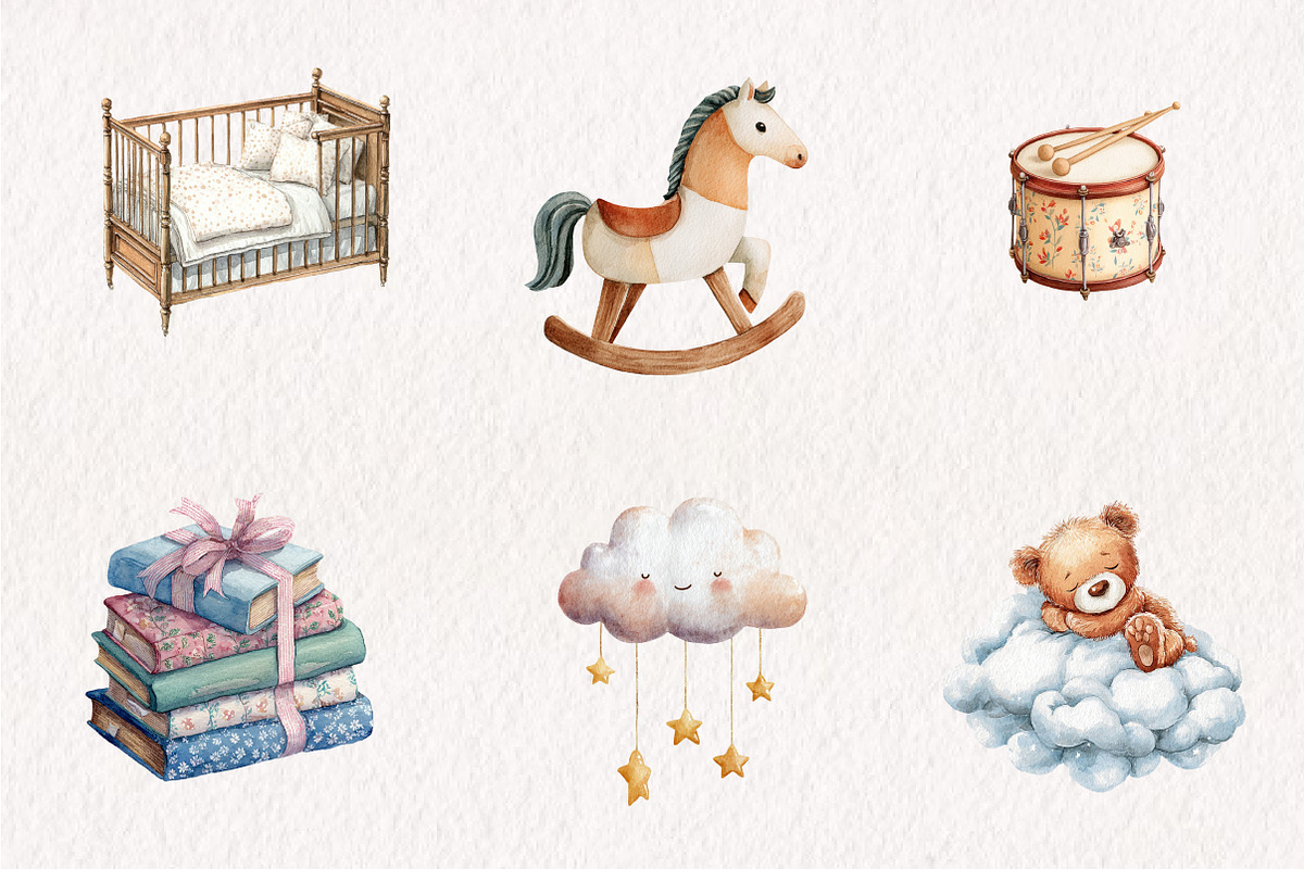 Watercolor Tiny Moments Clipart Set, a Seasonal Illustration by CreationArt (Photo 2 of 7)