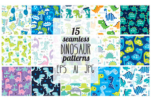15 dinosaur seamless patterns