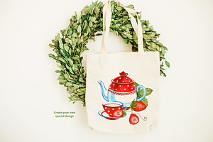 Watercolor Strawberry Kitchen