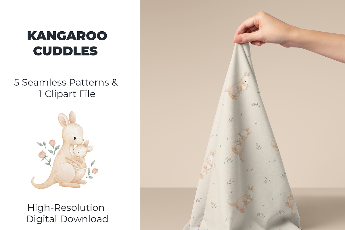 Kangaroo Cuddles – Clipart & Pattern, a Pattern Graphic by tetiartline (Photo 1 of 7)