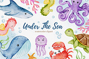 Sea Animals Watercolor Clipart, an Animal Illustration by LuiDesignStudio (Thumbnail 1 of 5)