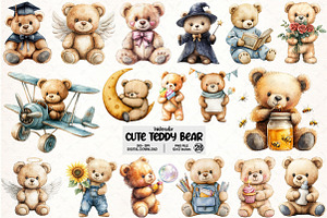 Watercolor Cute Teddy Bear PNG, an Illustration by Pixels.Craft