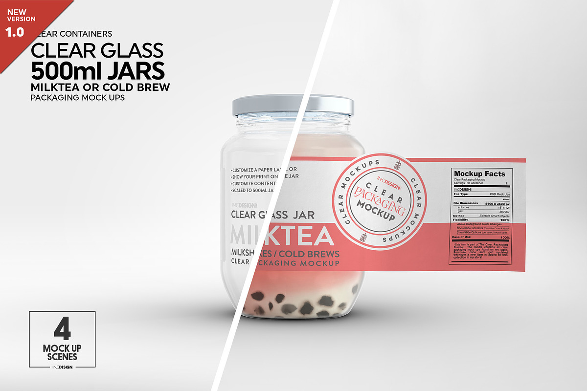 Clear Glass Jar Packaging Mockup, an Advertising Mockup by INCDesign (Photo 1 of 12)