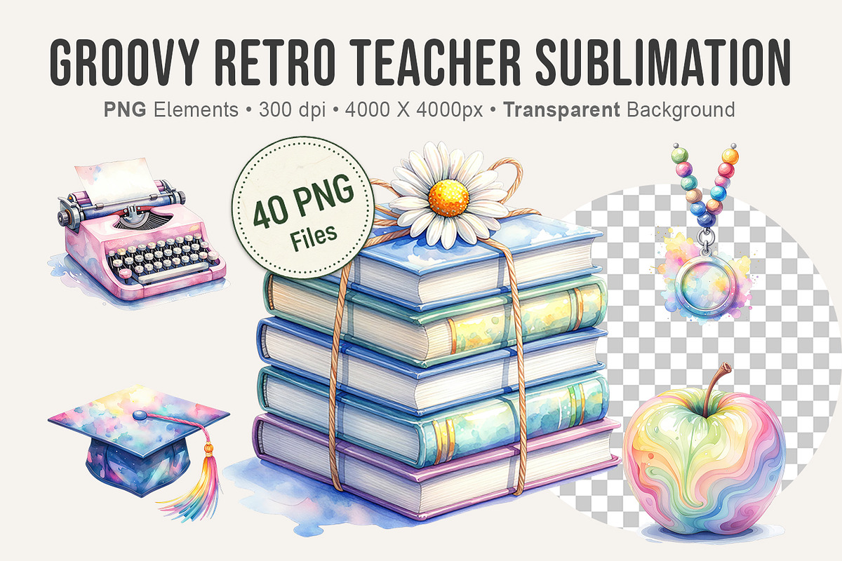 Groovy Retro Teacher Sublimation, an Illustration by Artnoy (Photo 1 of 8)