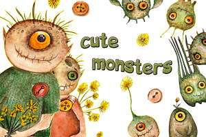 Watercolor Collection Of CuteMonster