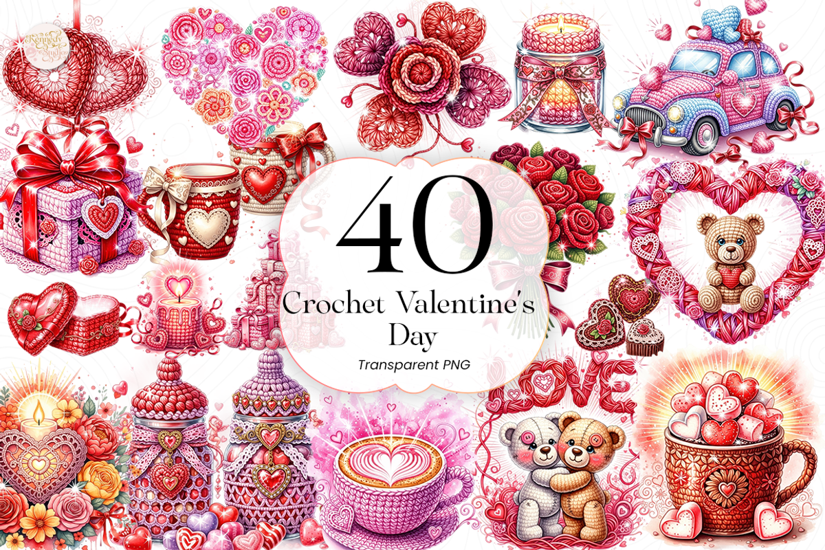 Crochet Valentine’s Day PNG Clipart, an Object Illustration by KennedyStudio (Photo 1 of 5)