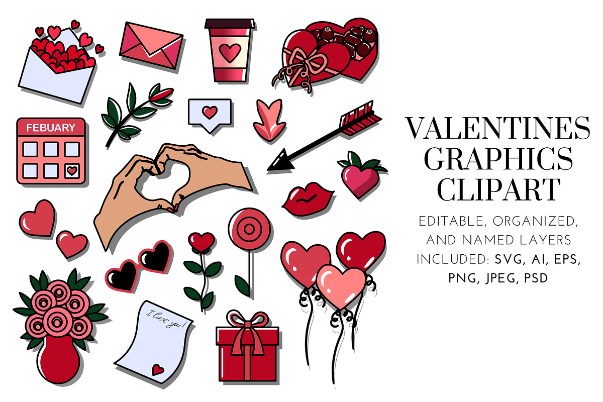 Valentine's Graphics Clipart, a Seasonal Illustration by Raafeya's Crafts (Photo 1 of 5)