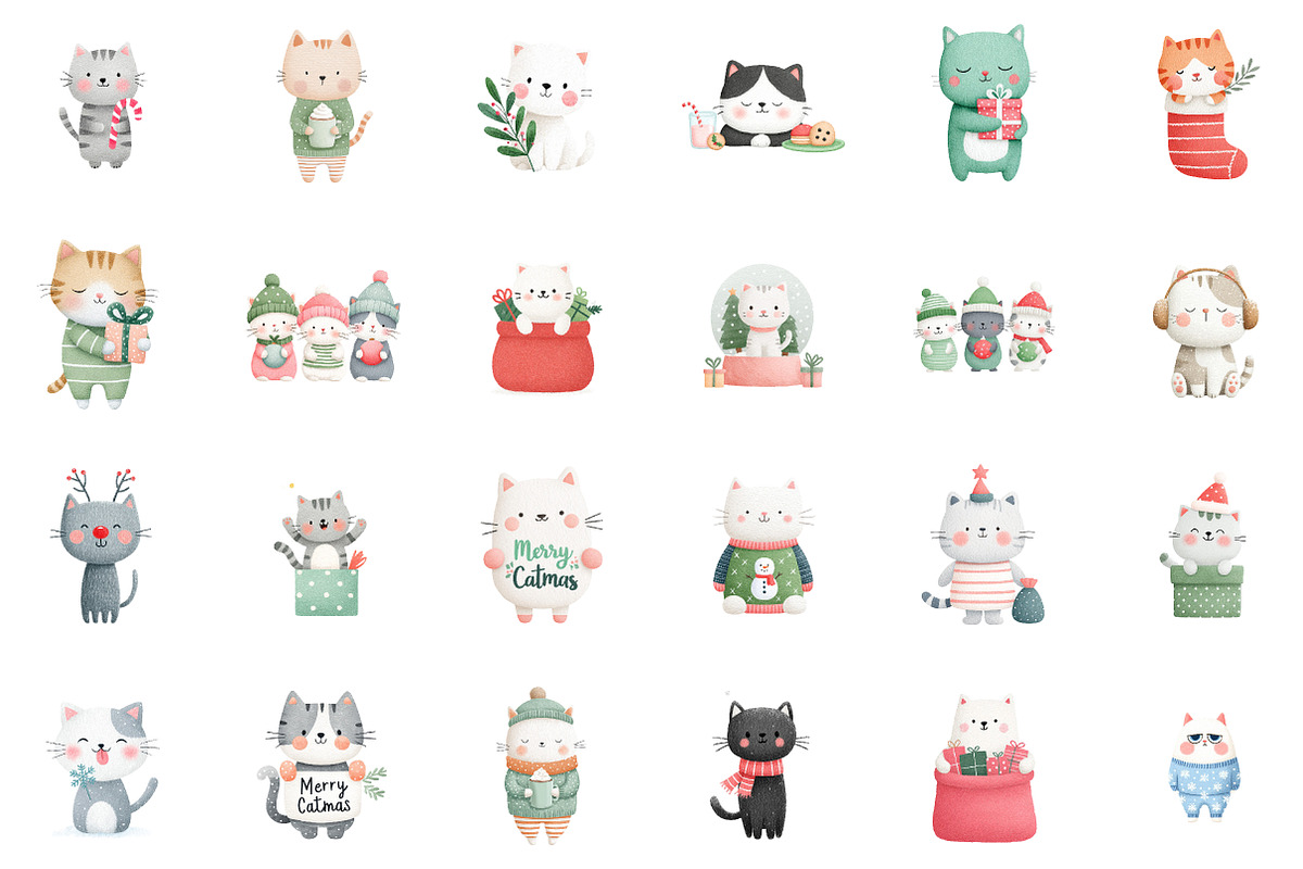 Christmas Cats Holiday Cats Set, an Illustration by Sublimation Artist (Photo 2 of 6)