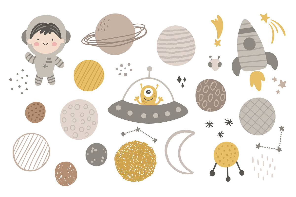 Space Journey Kids clipart set, an Illustration by Leysan Shayak (Photo 3 of 10)