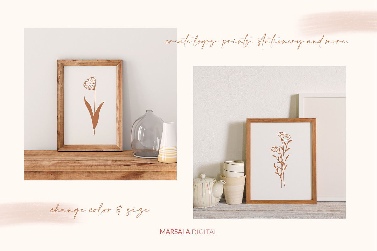 Floral Line Drawings Logo Elements, an Illustration by Kaya Fonts (Photo 8 of 10)