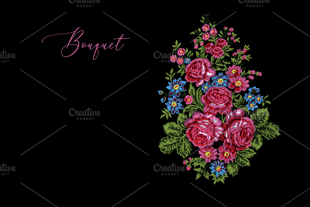 Vector embroidered roses, an Illustration by StabuLaRasa illustration (Photo 2 of 8)