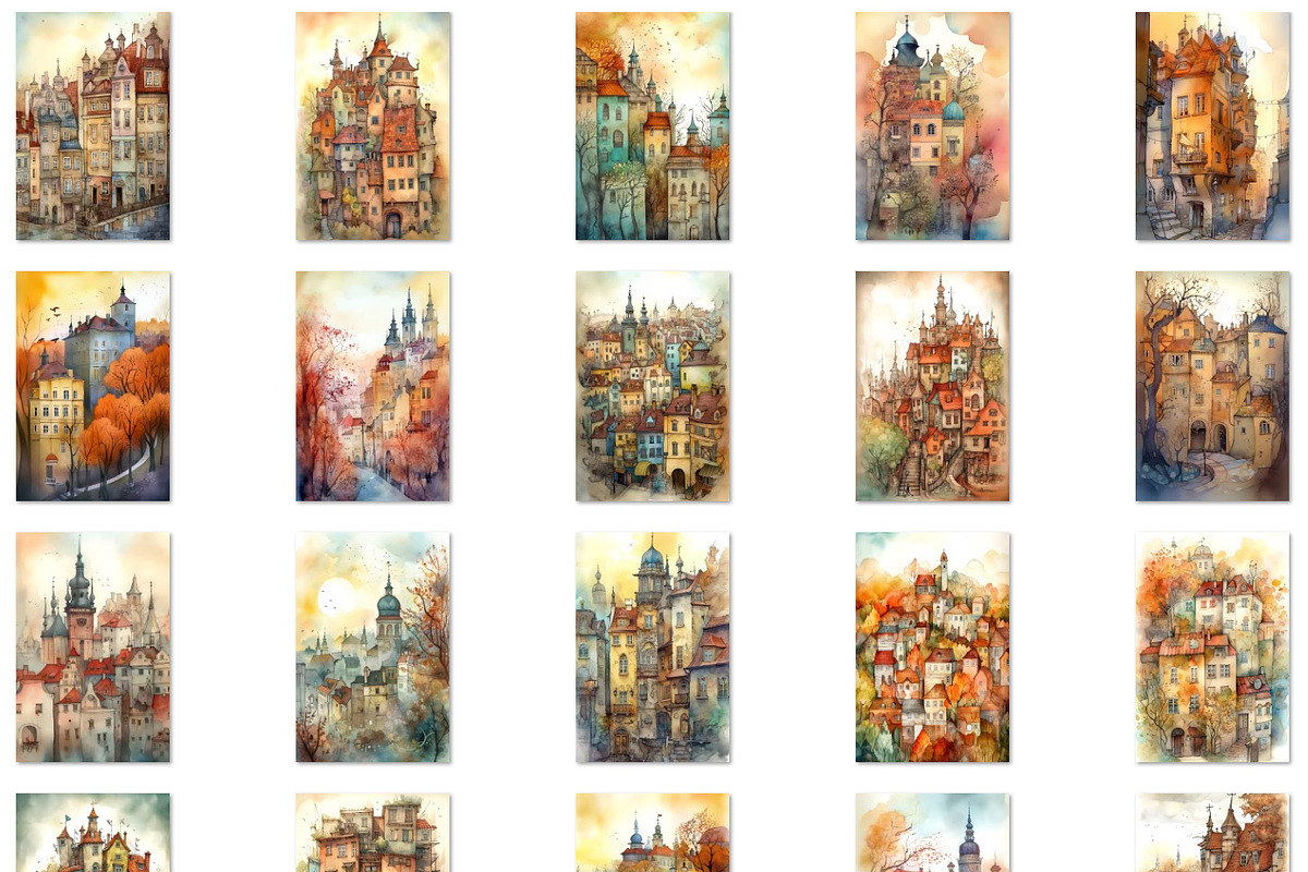 Cute watercolor town houses bundle, a Decorative Illustration by Bubert Art (Photo 2 of 5)