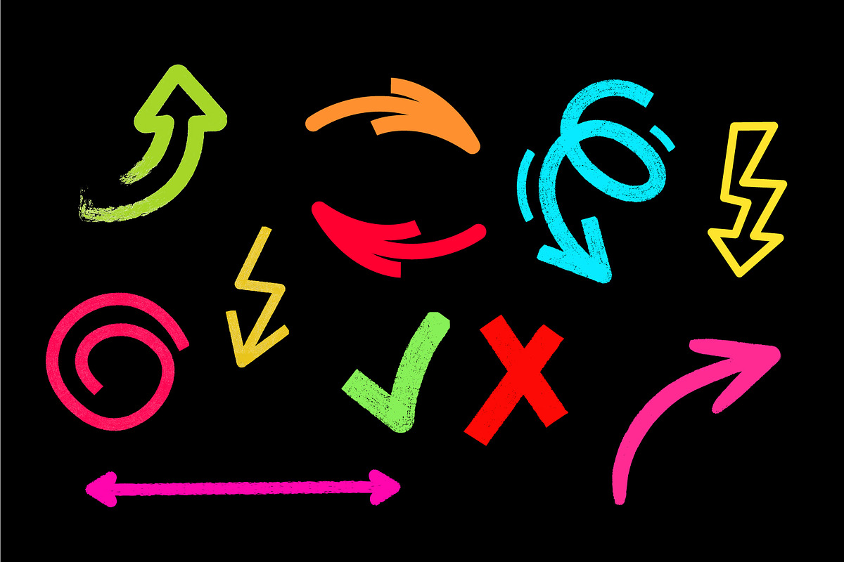 Hand Drawn Neon Arrows Vector Set, an Object Illustration by Traudl's shop (Photo 2 of 3)
