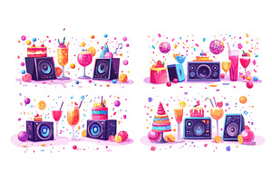 Cartoon disco party elements, a Food Illustration by Stock-Smart-Start