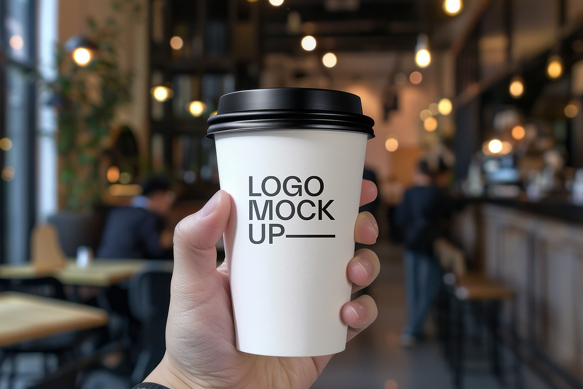 hand holding coffee cup logo mockup, a Cups & Container Mockup by Creativeadi