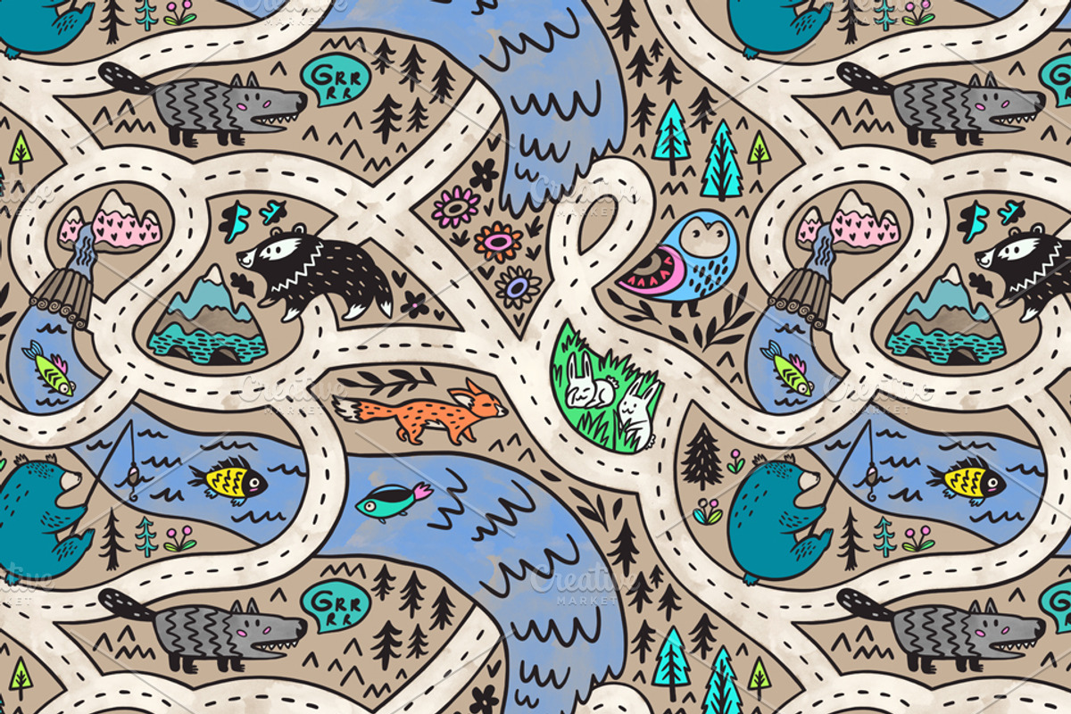 Forest landscape car track, a Pattern Graphic by PenguinHouse
