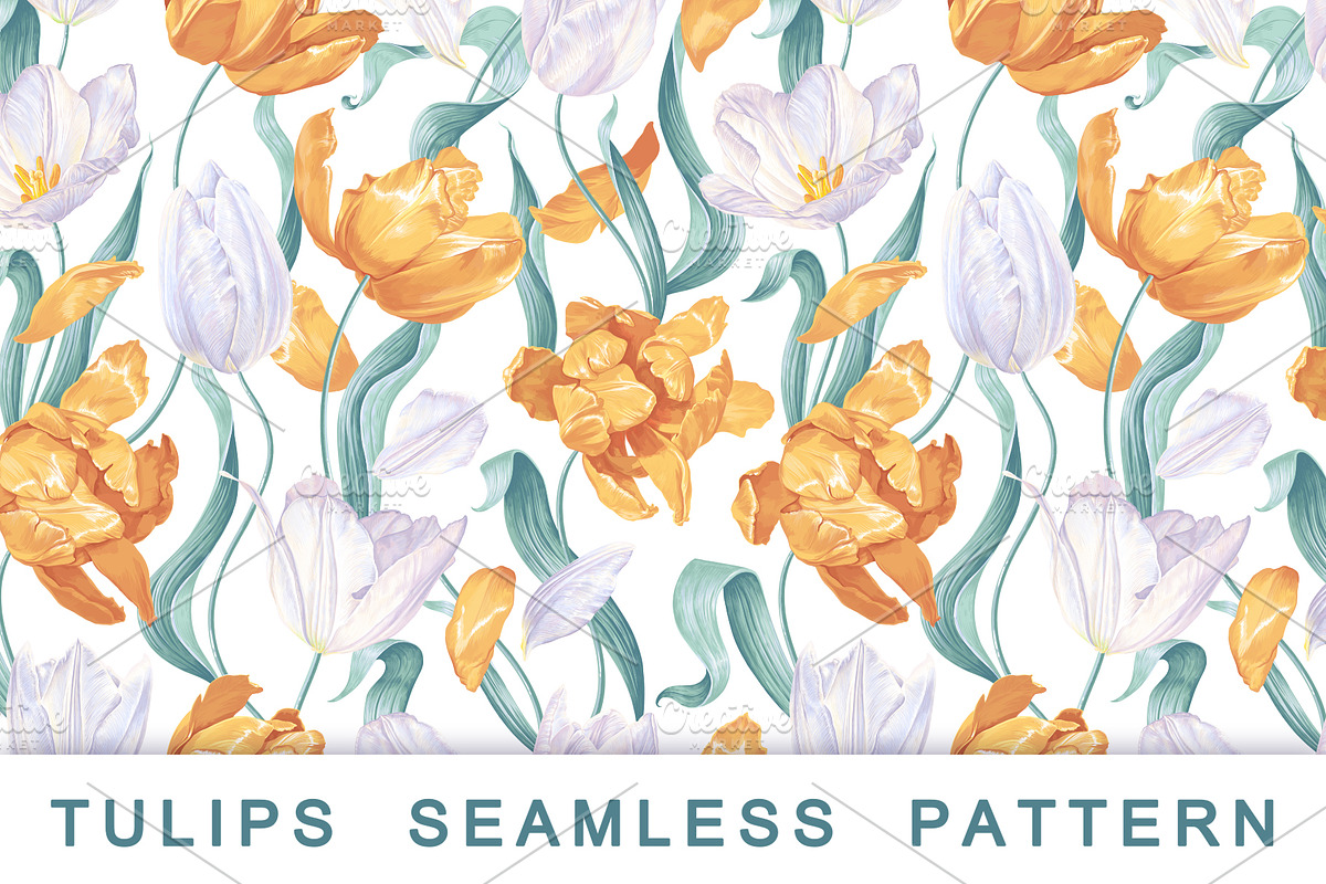 Light Yellow-White Tulips Pattern, a Pattern Graphic by MarynaPetrovska (Photo 1 of 10)