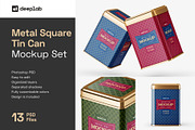 Square Tin Can Mockup Set, a Cups & Container Mockup by Deeplab (Thumbnail 1 of 16)