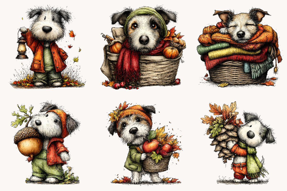Quirky Autumn Dog Clipart, a Seasonal Illustration by Designworld (Photo 5 of 10)