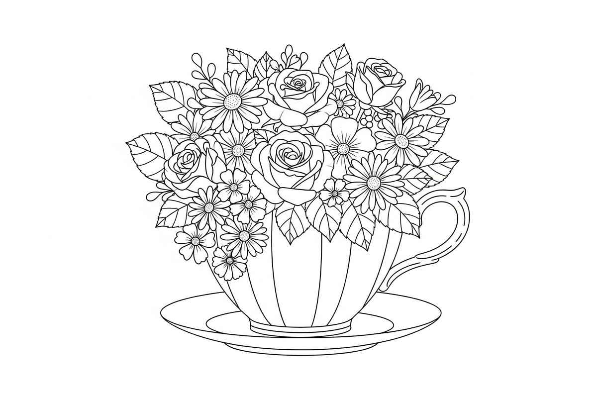 Floral Teacup Line Art Bundle, an Illustration by Gfx_Store (Photo 42 of 51)