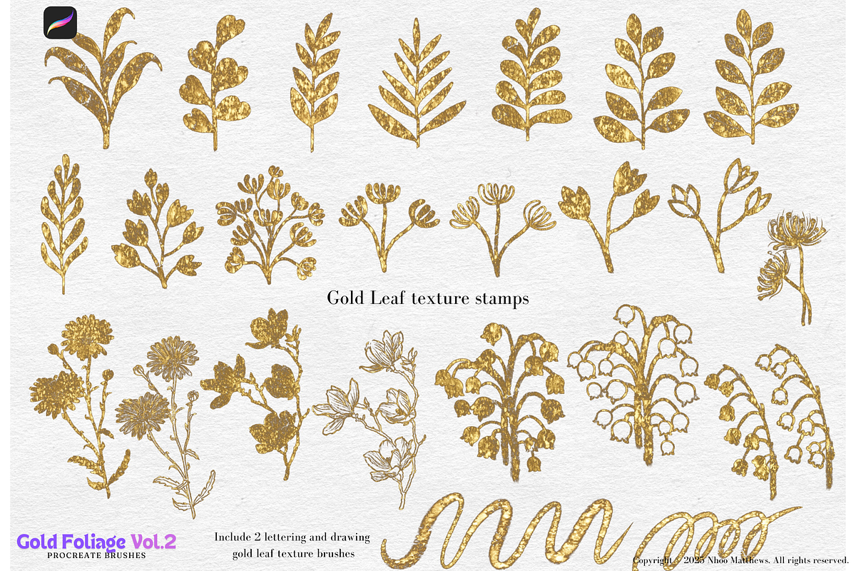 Procreate Brushes Gold Foliage Vol 2, a Brush Add-On by Fashion Workshop Bkk (Photo 4 of 11)