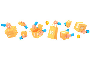 Delivery Icons With 3d Courier Hands