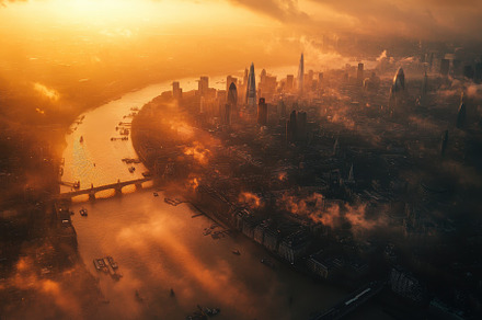 Stunning aerial view of sunrise illu, a Photo by Iftikhar Alam