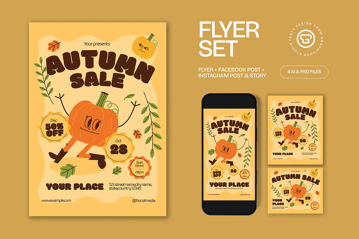 Cream Quirky Autumn Sale Flyer Set, a Flyer Template by graphicook (Photo 1 of 3)