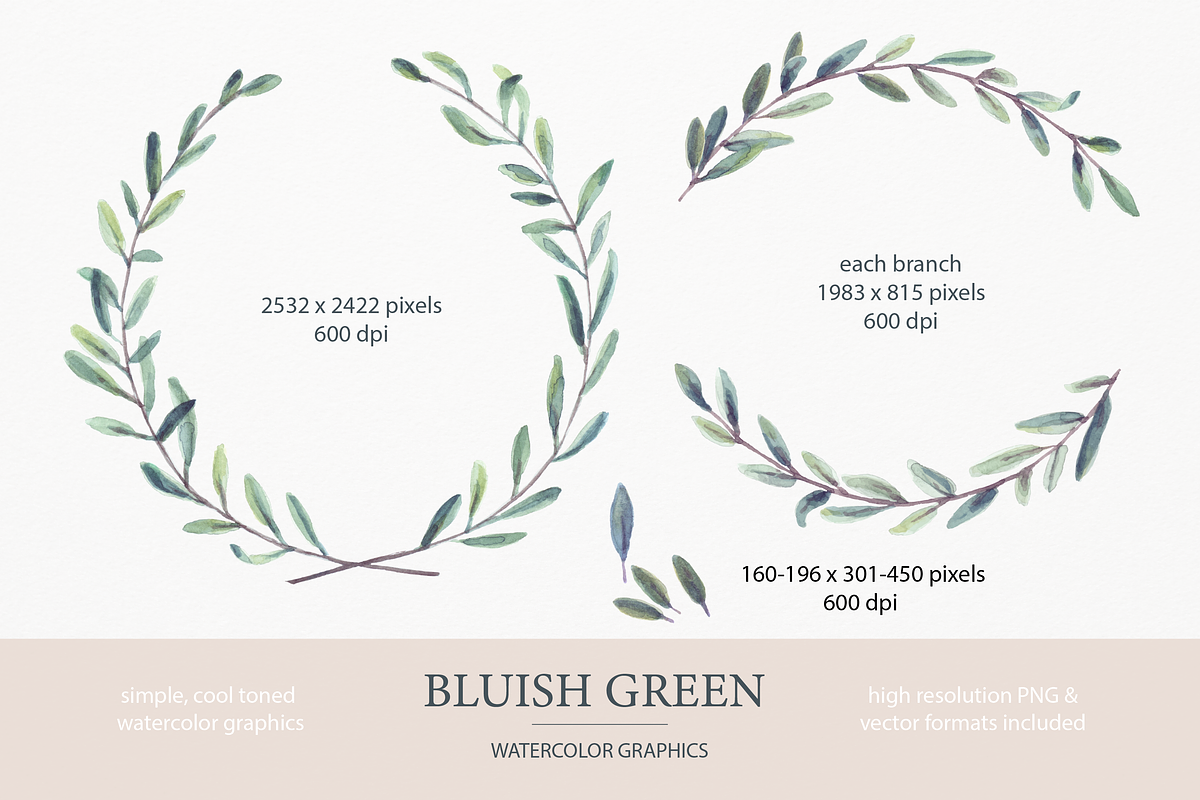 Bluish Green Watercolor wreaths, an Illustration by michLg designs