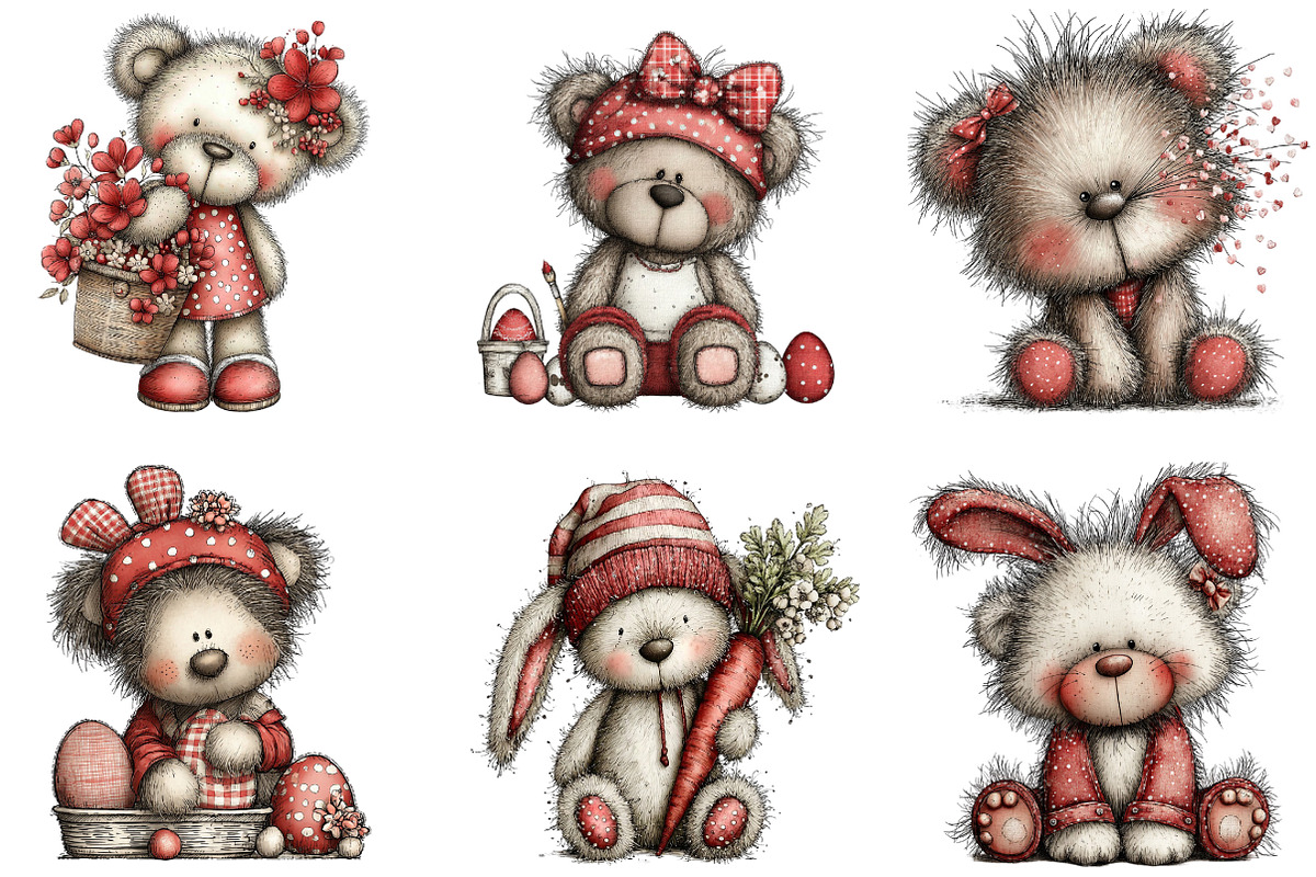 Whimsical Easter Teddy Bear Clipart, an Illustration by designcity5 (Photo 3 of 5)
