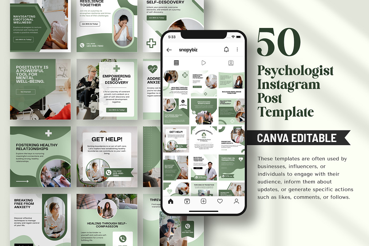 Psychologist Instagram Canva Post, a Social Media Template by Snapybiz