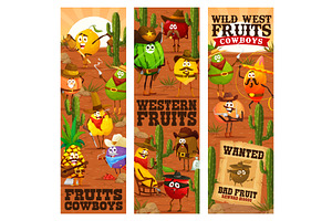 Wild West Cartoon Fruits Cowboys