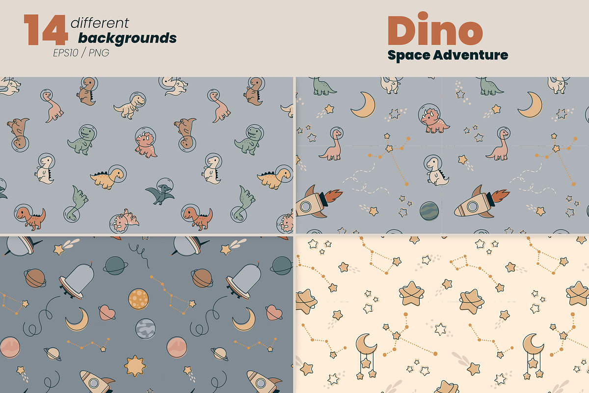 Dino Space Adventure – Vector Set, an Illustration by moja doodle (Photo 8 of 11)