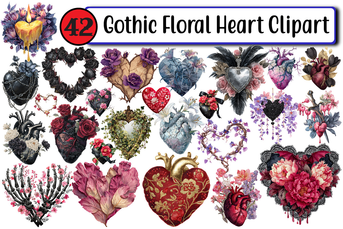 Gothic Floral Heart Clipart, an Illustration by Design Market (Photo 1 of 3)