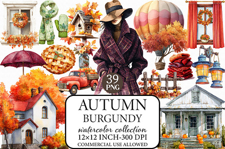 Burgundy Autumn Clipart Bundle, an Illustration by Libby Wishes