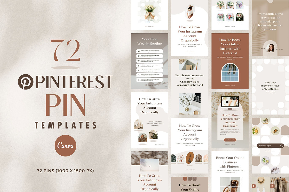 Pinterest Pin Templates Canva Shadow, a Social Media Template by Keikoya (Photo 1 of 13)