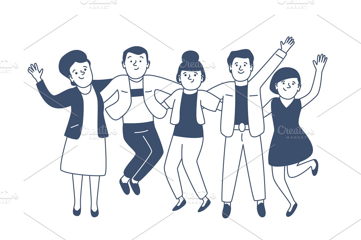 Happy jumping friends. Office team, a Finance Illustration by LadadikArt