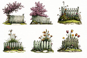 Watercolor Fence with Flowers, a Seasonal Illustration by Designworld (Thumbnail 2 of 9)