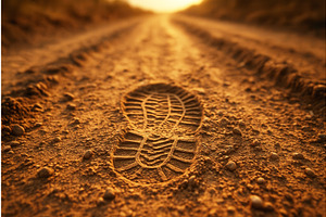 A detailed shoe print on a sandy, a Texture Illustration by Sergey Kotenev