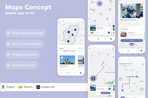 Maps Concept Mobile App UI Kit, an UI Kit Template by Betush