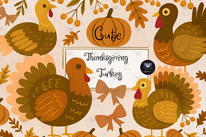 Cute Thanksgiving Turkey Pumpkin Cli, an Illustration by BigCakeBee