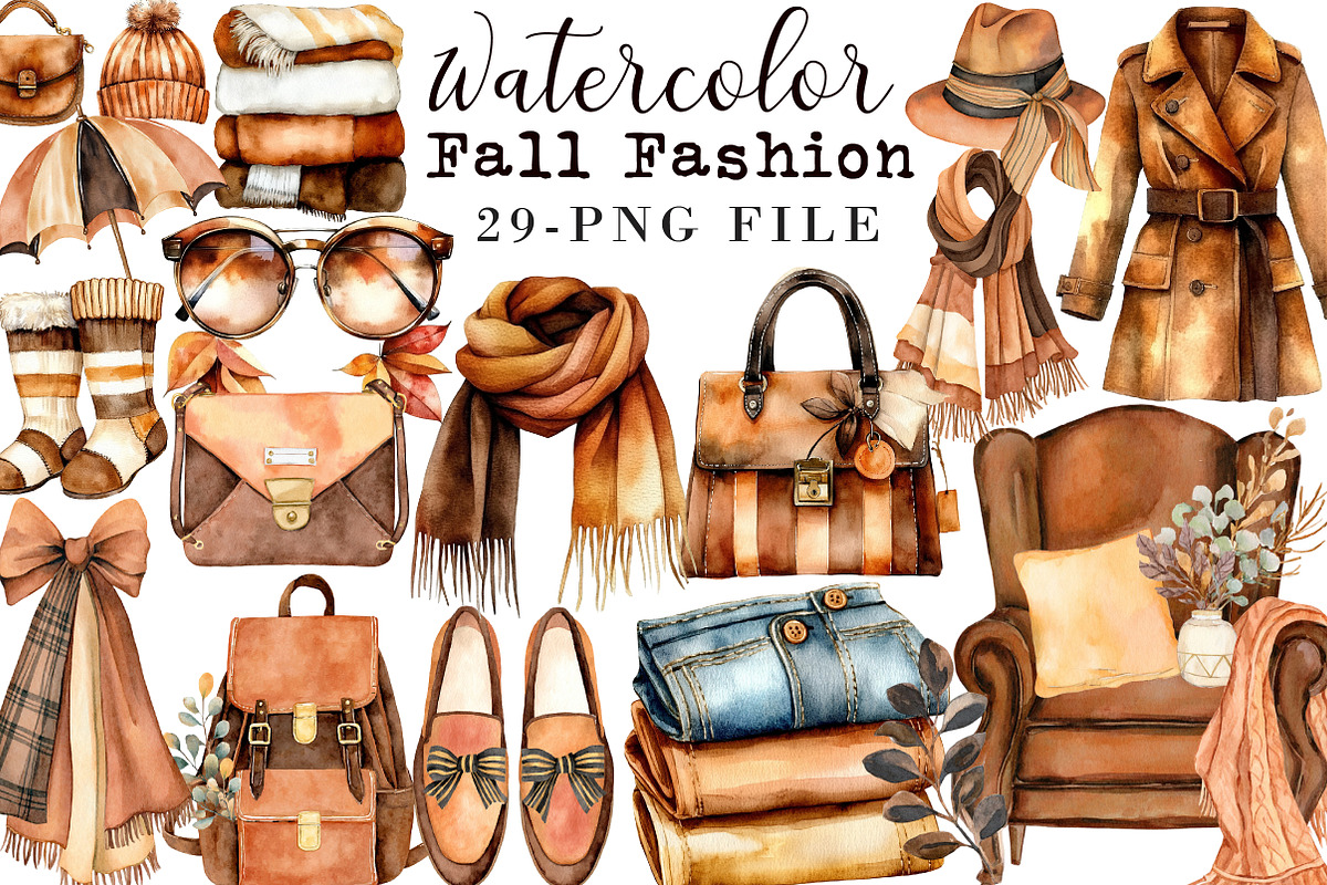 Watercolor Fall Fashion Clipart, an Illustration by Libby Wishes (Photo 1 of 5)