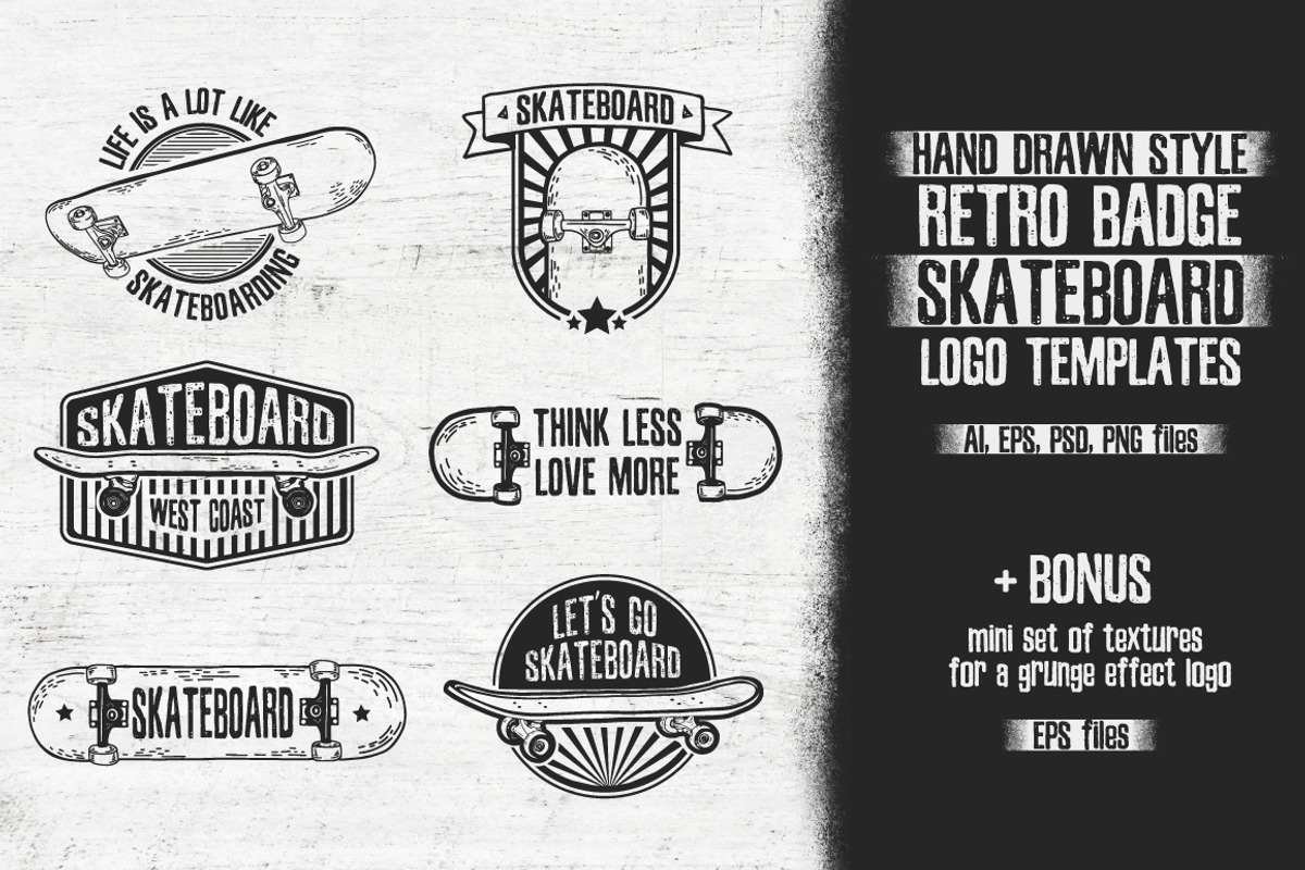Retro skateboard | Template logo set, a Branding & Logo Template by Uniyok (Photo 1 of 3)